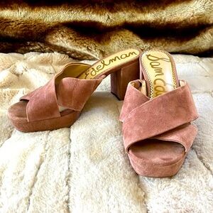 Sam Edelman Jayne Suede Slip On Block Heel Dusty Rose Sandal - 8